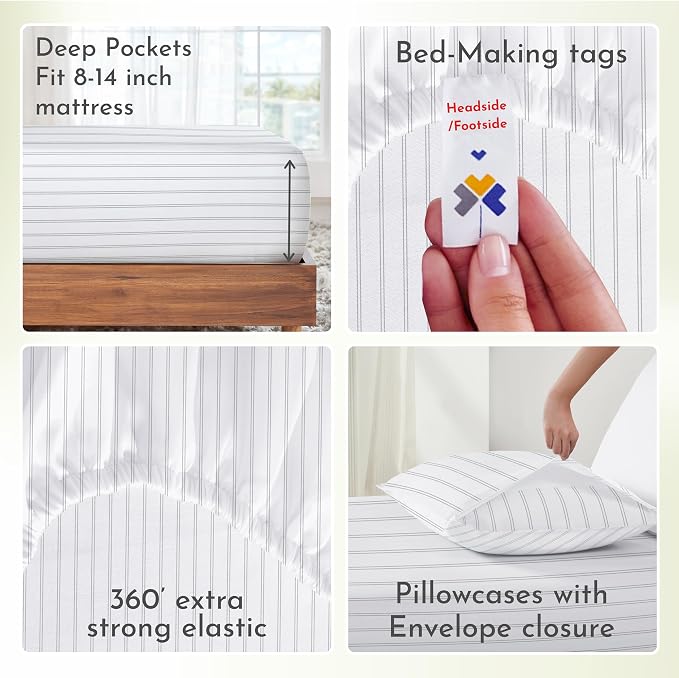 California Design Den Full Sheet Set Stripe, 100% Cotton, Deep Pocket Full - Image 7
