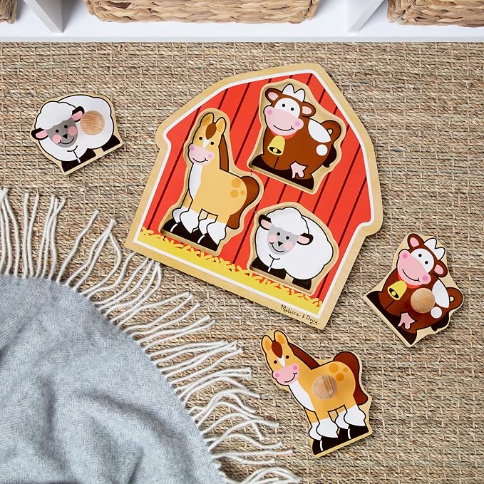 Melissa & Doug Barnyard Animals Jumbo Knob Puzzle, Wooden Peg Puzzle - Image 9