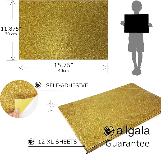 allgala X-Large Self-Adhesive Glitter EVA Foam Sheets 12 Pack 12x16 inch Paper - Image 2