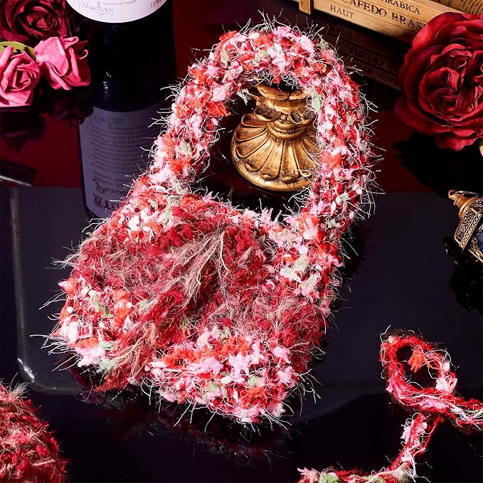 2 Rolls Red Fun Fur Polyester Fringe Yarn Soft Novelty Decorative Yarn - Image 6