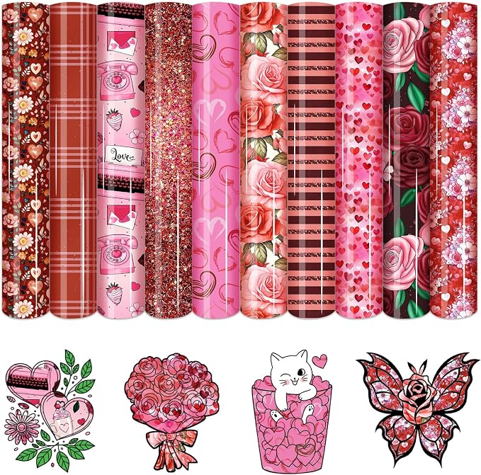 HTVSTD Rose Romantic Heat Transfer Vinyl 10Sheet 12×10in Iron on Vinyl | Rose by CraftingEveryday