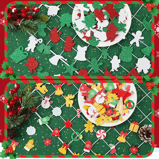 SEPGLITTER 600Pcs Christmas Foam Sticker Xmas Glitter Self Adhesive Sticker | - Image 4