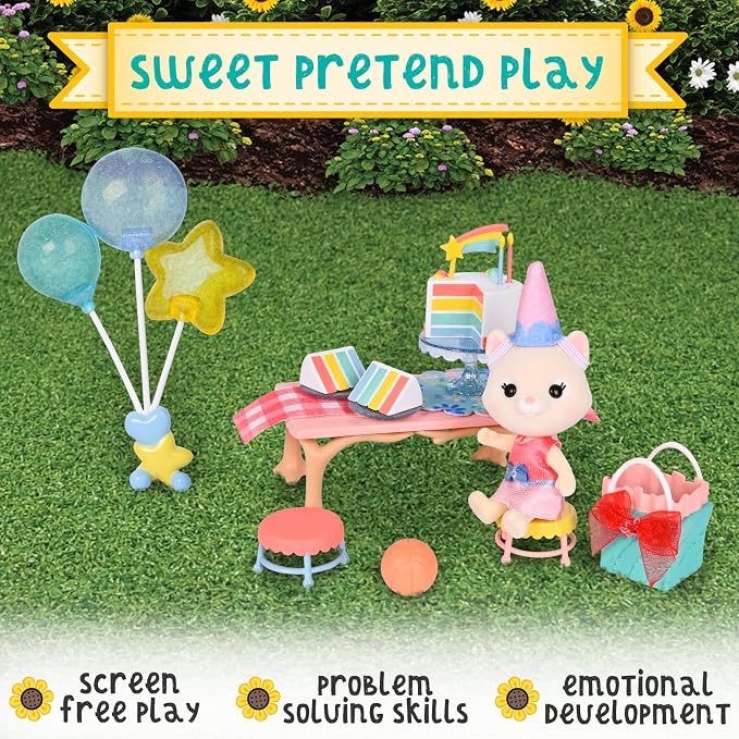 Honey Bee Acres Birthday Wishes Playset, 15 Piece Miniature Dollhouse Party Set - Image 5