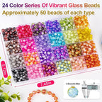 XSEINO About 1200+ PCS 6mm Cracked Style Glass Beads Bracelet Making Kit - Image 3