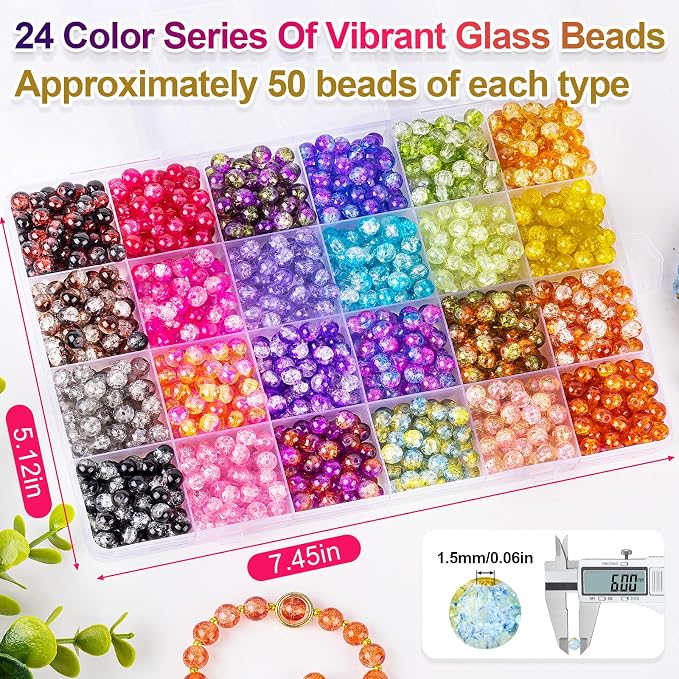 XSEINO About 1200+ PCS 6mm Cracked Style Glass Beads Bracelet Making Kit - Image 3