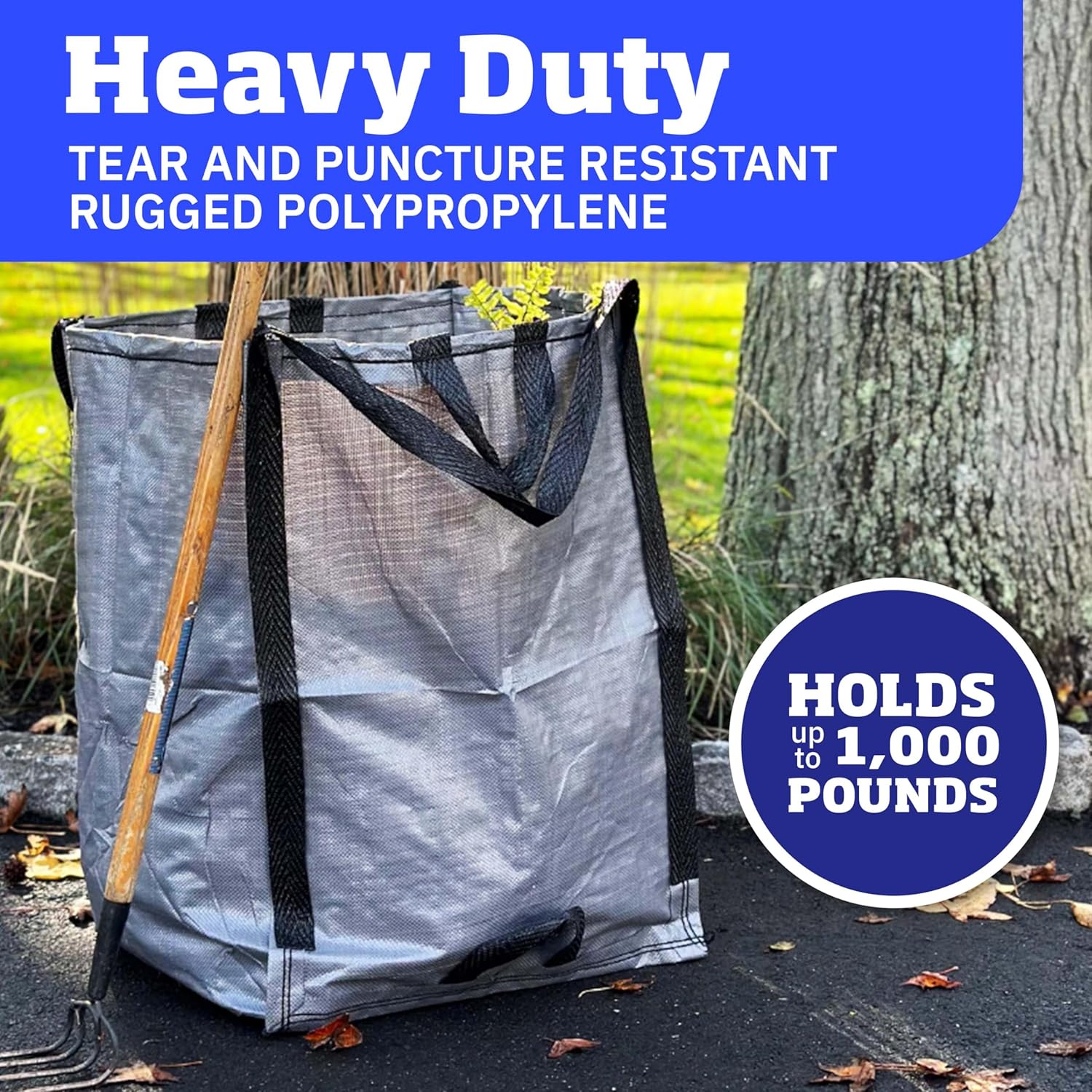 DURASACK Heavy Duty Home and Yard Bags 48-Gallon Reusable Self-Standing Lawn and Leaf Bags Garbage Can with Reinforced Handles, Gray