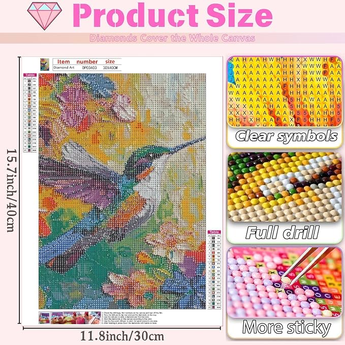 Diamond Art Kits for Adults, Animal Hummingbird 5D DIY Diamond Painting Kits - Image 2
