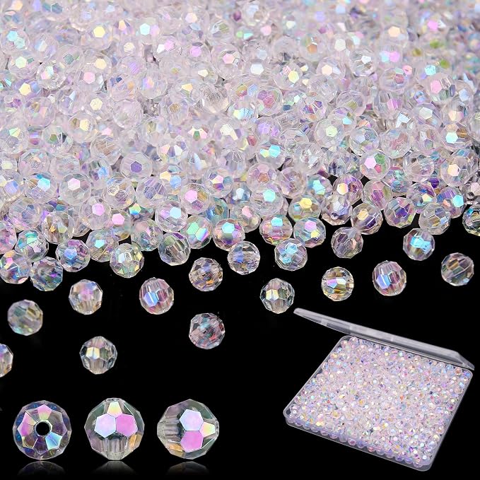BONNY BOXX 1000pcs 6mm Acrylic Faceted Round Crystal Beads Transparent AB Loose by BONNY+BOXX
