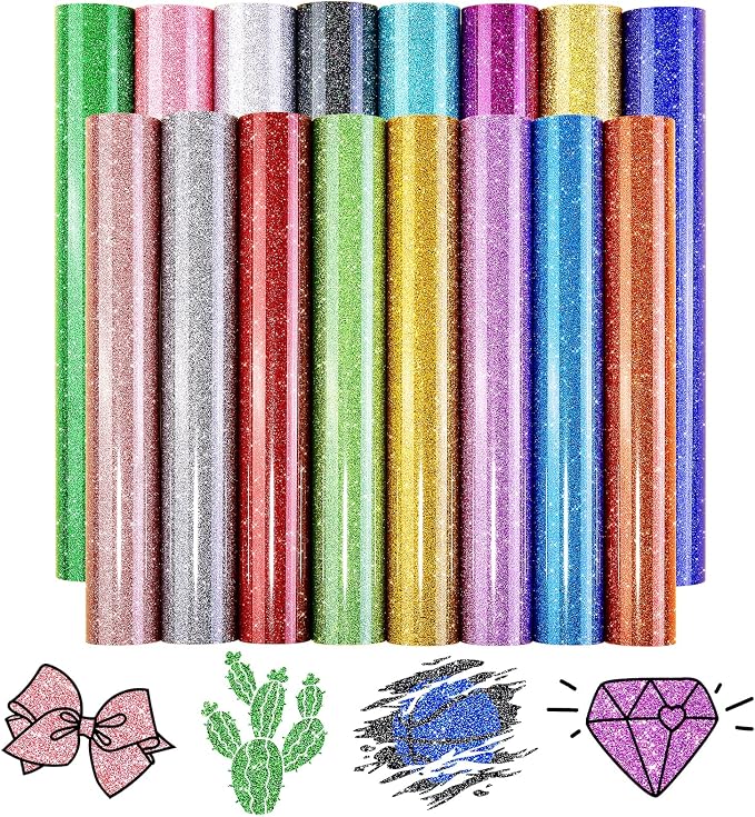 Tintnut Colorful Glitter Heat Transfer Vinyl, easy cut & weed, stretch washable by Tintnut