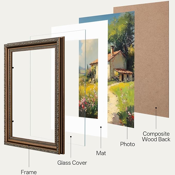 eletecpro 8x10 Vintage Picture Frame, Glass Cover, Horizontal or Vertical - Image 2