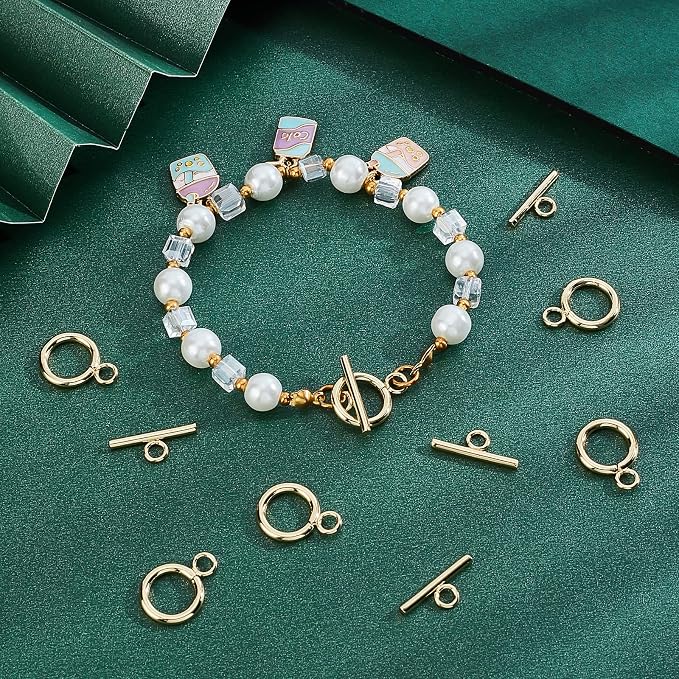 Beebeecraft 15 Sets 18K Gold Plated Toggle Jewelry Clasps Connectors Round Ring - Image 5