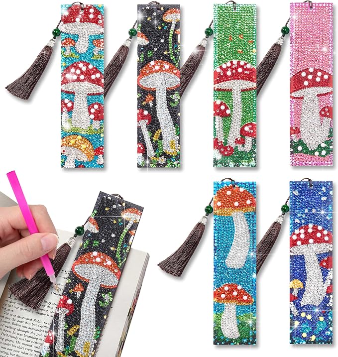 6PC Diamond Art Bookmarks Mushroom DIY Rhinestone Painting Book Marks | Diamond by CharySim