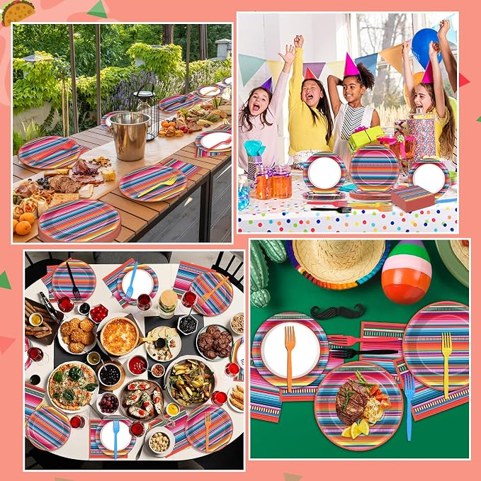 200PCS Mexican Paper Plates and Napkins Fiesta Taco Themed Party Supplies Mayo - Image 8