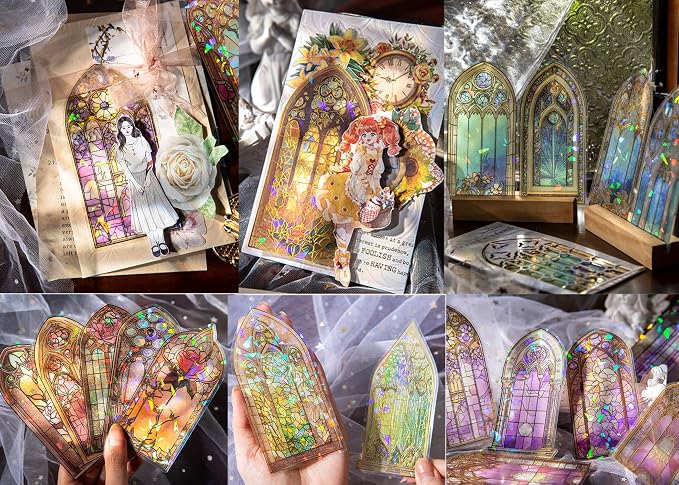 Glazed Flower Window Frame Stickes, 60 Pieces Glitter Holographic Transparent - Image 5