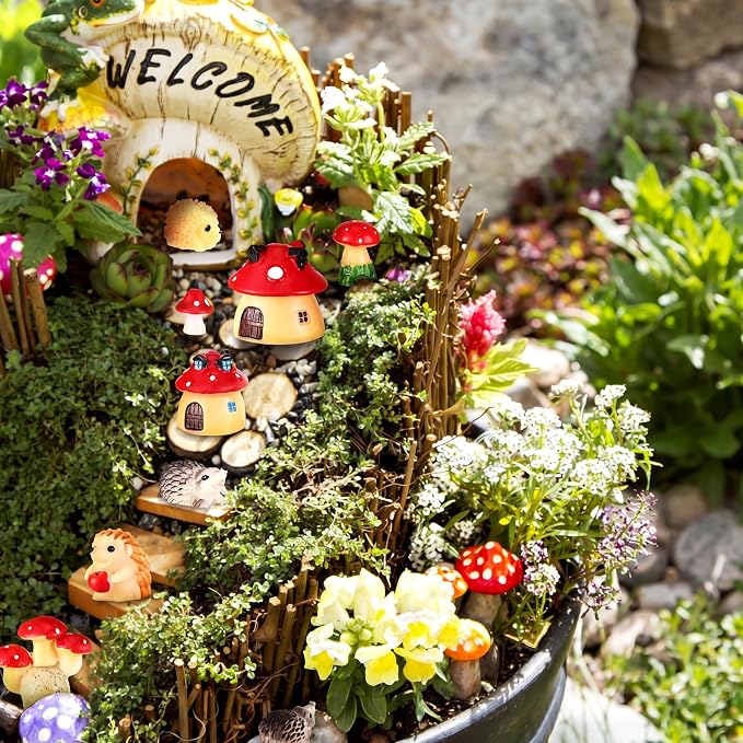 Woanger 30 Pcs Fairy Outdoor Garden Accessories Resin Hedgehog Mushroom - Image 5