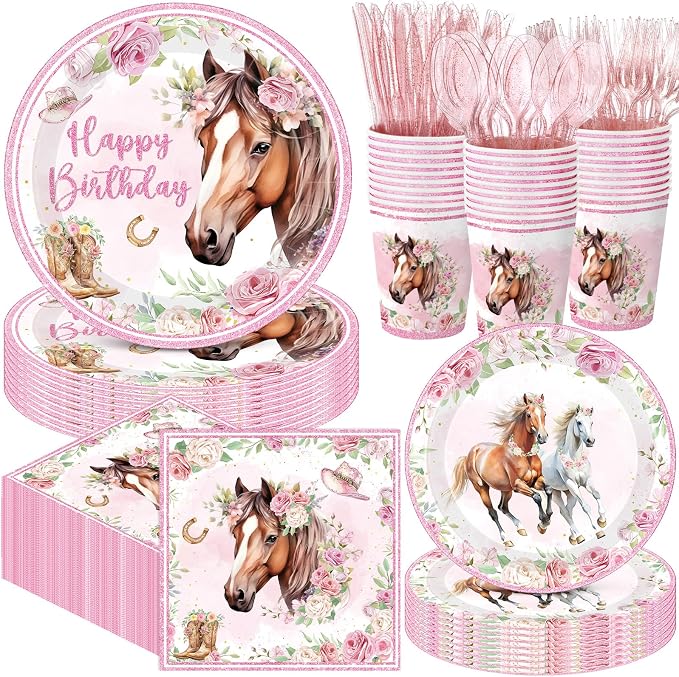 Pickmesh 400 Pcs Horse Birthday Party Supplies Include Pink Western Cowgirl by Pickmesh