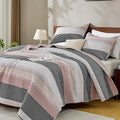 Andency Queen Quilt Bedding Set Grey Pink, 3 Pieces Patchwork Summer Striped by Andency