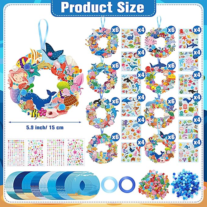 Hollowfly 48 Sets Summer Ocean Wreath Craft Kits DIY Under The Sea Wreath - Image 2