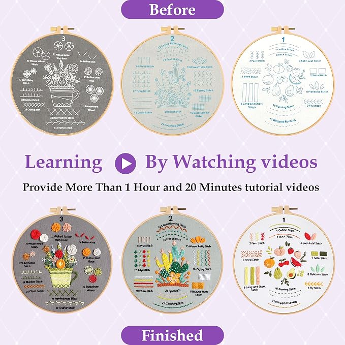 Embroidery Kit for Adult Beginners, 3 Pack Embroidery Stitches Practice Kit to - Image 4