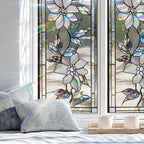 Stained Glass Window Privacy Film: Non-Adhesive Sun and Landscape Mosaic Design - Image 4