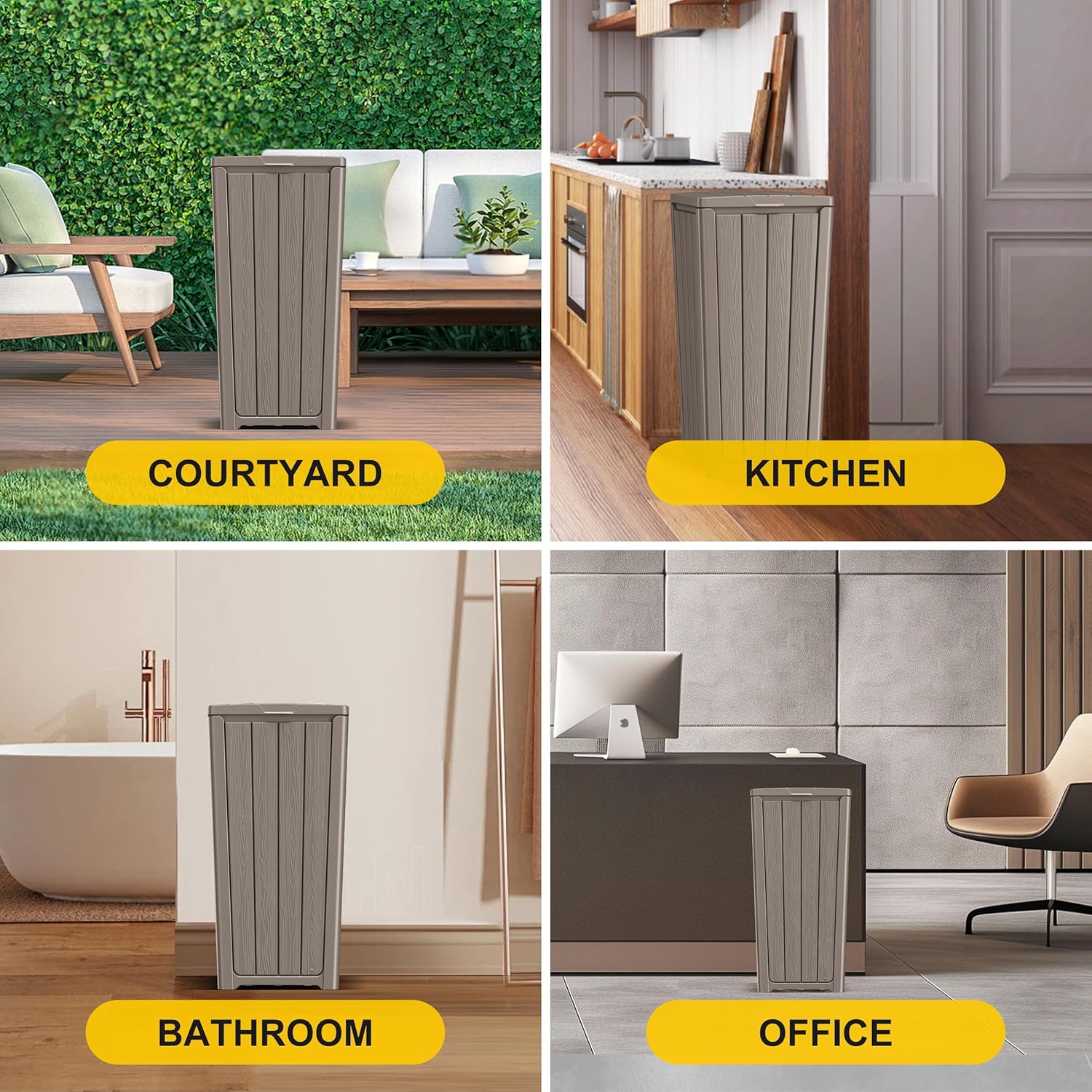 EasyUp Exterior Waste Bin with Cover, Weather-Resistant and UV-Protected Resin Garbage Container, Outdoor Receptacle for Terrace, Kitchen, Porch or Garden