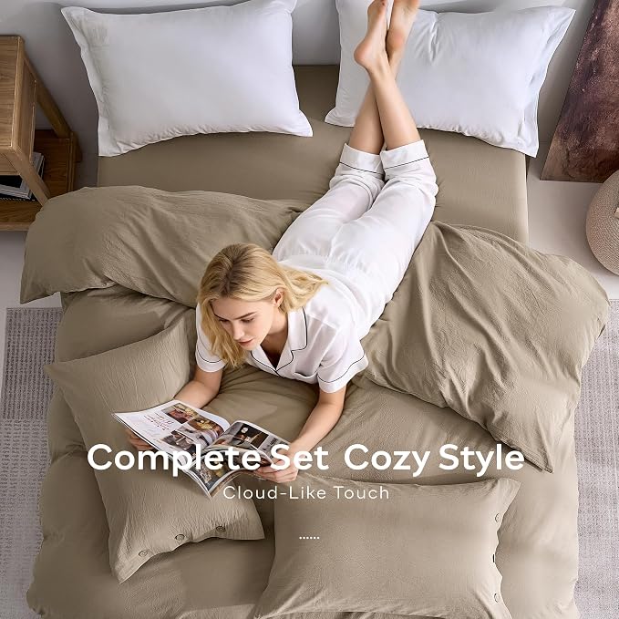 JELLYMONI 100% Washed Cotton Duvet Cover Full – Soft, Breathable Linen-Look - Image 8