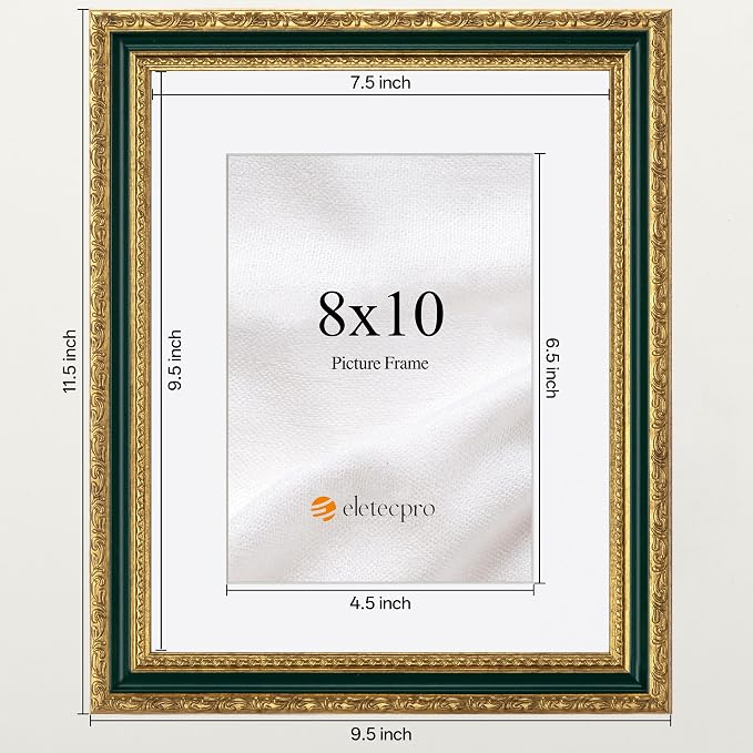 eletecpro 8x10 Vintage Picture Frame, Glass Cover, Horizontal or Vertical - Image 3
