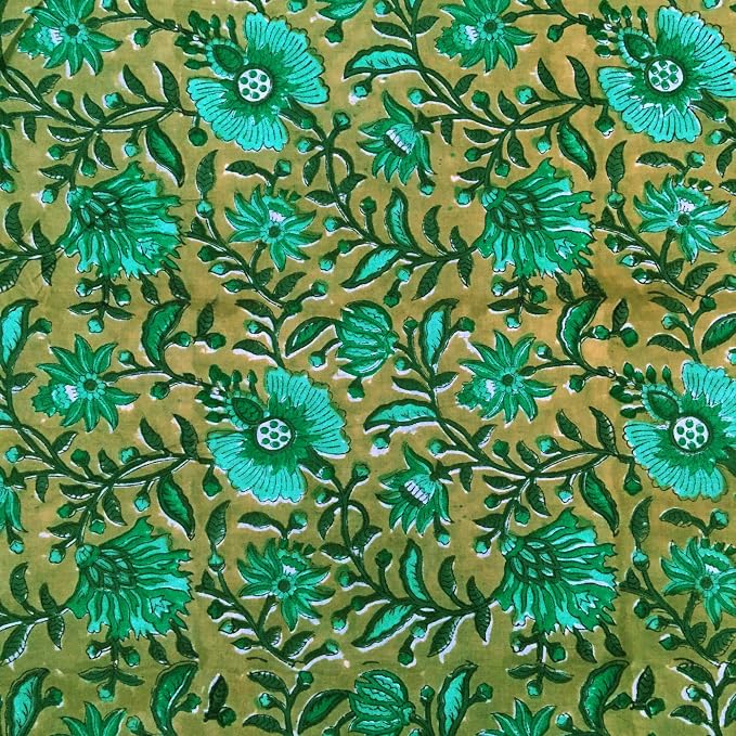 E-Tailor® Indian Ethnic 100% Cotton Voile Running Hand Block Print Natural - Image 2