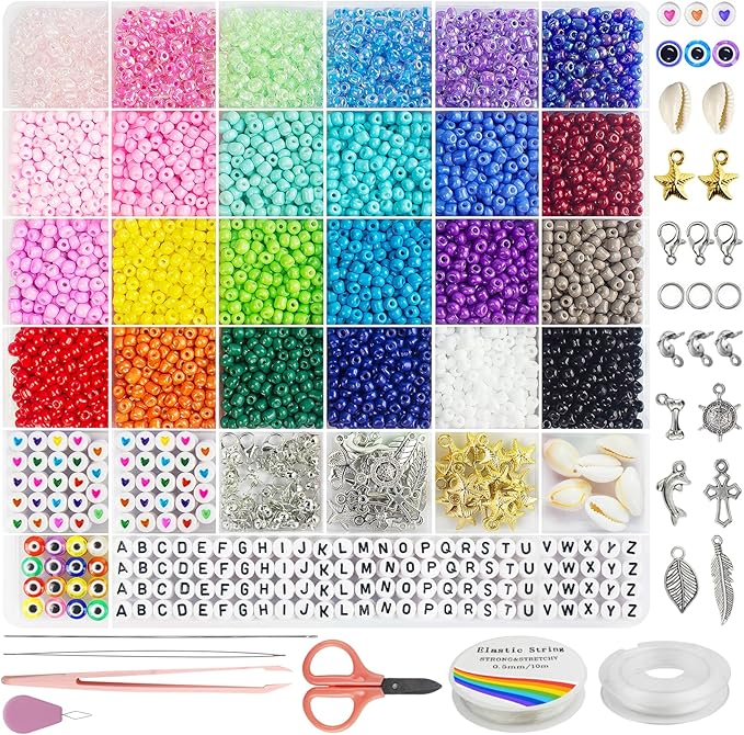 Redtwo 4mm Glass Seed Beads for Jewelry Bracelet Making Kit, Small Beads by Redtwo