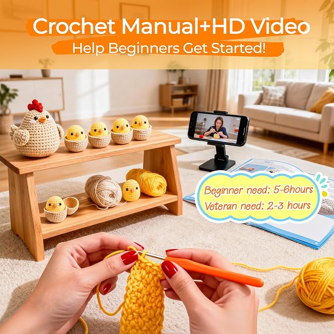 Joyclub Crochet Kit for Beginners 4 Pcs Chicken Family Amigurumi Crochet - Image 2