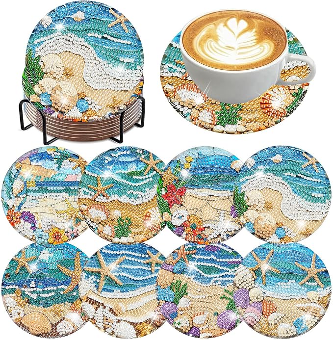 ijbnhd 8 Pack Diamond Art Coasters Kits Ocean | Diamond Painting Coasters Kit by ijbnhd