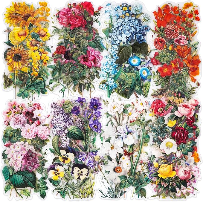 Knaid 100 Pieces Vintage Flower Stickers Set by Knaid