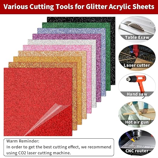 10 Pack Glitter Acrylic Sheets 10 x 10 inch 1/8" Thick 3mm | Cast Plexiglass - Image 2
