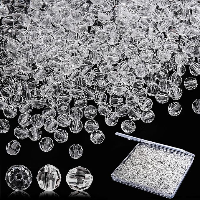 BONNY BOXX 500pcs 8mm Acrylic Faceted Round Crystal Beads Transparent White by BONNY+BOXX