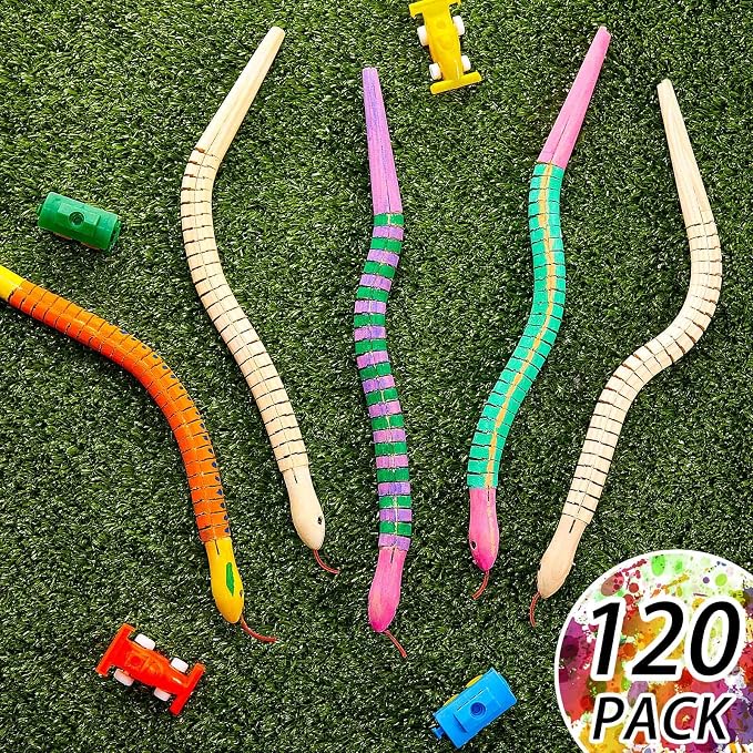BBTO 120 Pieces Wooden Snake Unfinished Wooden Wiggly Snake Jointed Flexible - Image 4