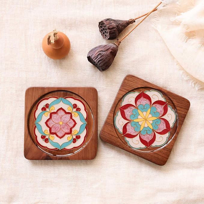 Wooden Coasters Craft Kits – Filigree Enamels Painting DIY Coasters Art by Blauwhim