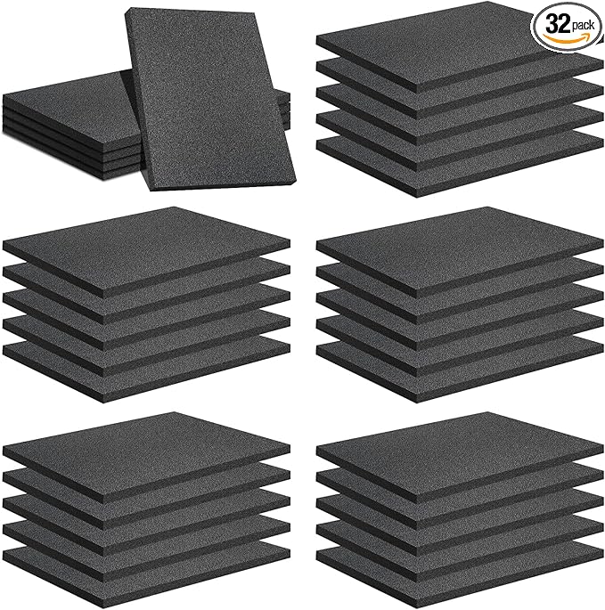 32 Pcs 12" x 8" x 0.5" Polyethylene Foam Sheets Black Foam Padding by TANEMUDO
