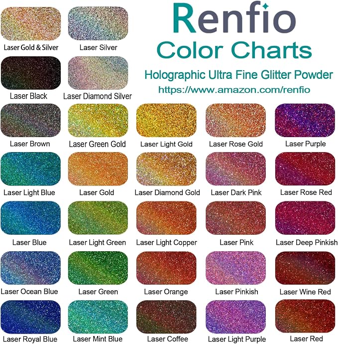 Renfio Holographic Ultra Fine Glitter Powder Metallic Resin Glitter 2.11 Oz PET - Image 3