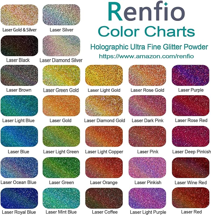 Renfio Holographic Ultra Fine Glitter Powder Metallic Resin Glitter 2.11 Oz PET - Image 3