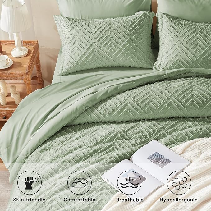 Zzlpp King Comforter Set 7 Pieces, Sage Green Tufted Bed in a Bag - Image 3