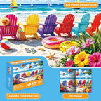 500 Piece Jigsaw Puzzle for Adults – Colorful Beach Chairs and Hot Air Balloons - Image 2