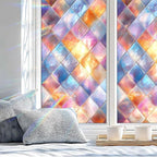 Stained Glass Window Privacy Film: Non-Adhesive Sun and Landscape Mosaic Design - Image 4