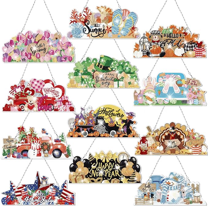 Cinnvoice 12 Pcs Summer Seasonal Diamond Art Hanging Ornament Kit by Cinnvoice