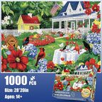 1000 Piece Puzzle for Adults, Beautiful Garden Scene Puzzles, Birds and Flowers - Image 2
