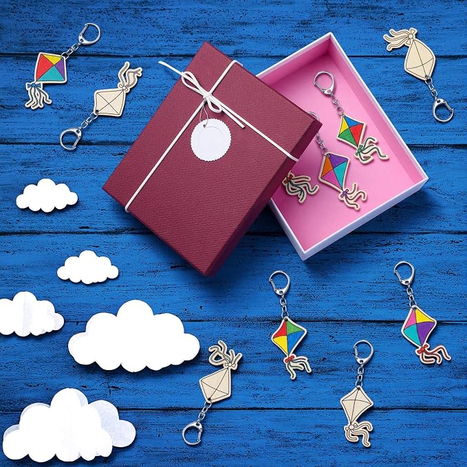 RattanView 24 Pcs Kites Crafts Color Your Own Keychains DIY Craft Wooden Blank - Image 7