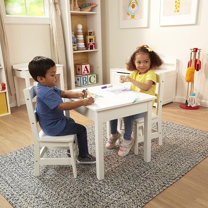 Melissa & Doug Wooden Kids Table & Chairs Set, Montessori, Homeschool Classroom - Image 6