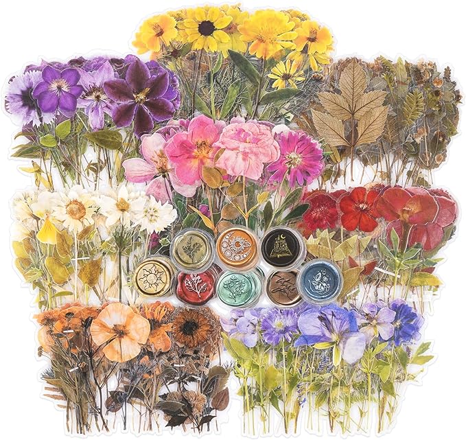 Knaid Pressed Flower Themed Stickers Set Dried Flowers Resin Stickers Decals by Knaid