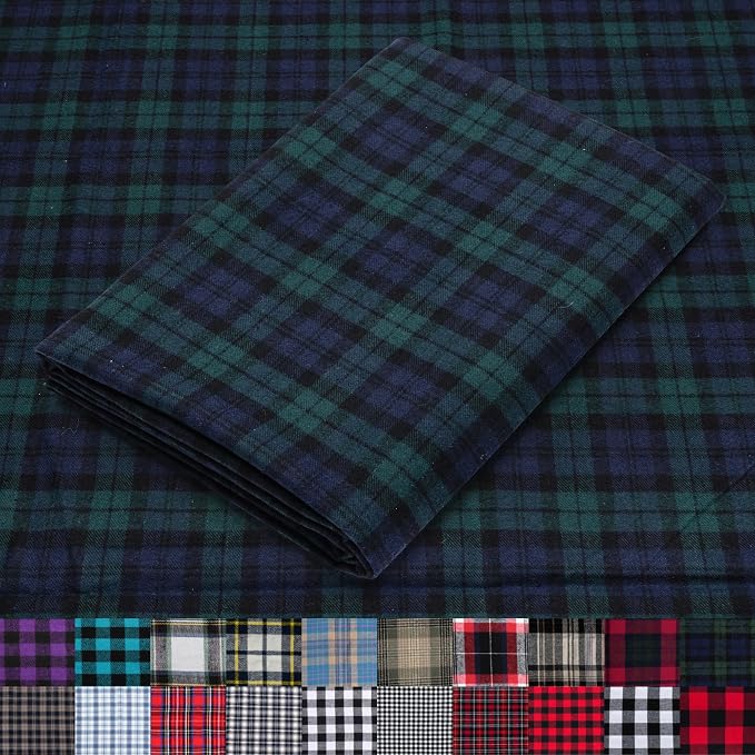 Pico Textiles 1 Yard Blue and Green Blackwatch Tartan Plaid Flannel Fabric by PicoTextiles
