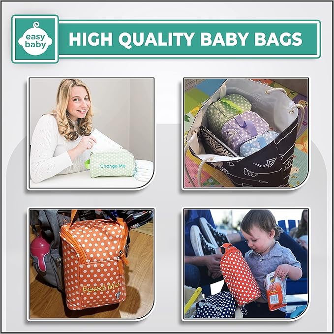 Easy Baby - Diaper, Bottle, and Supplies - Organizer Pouches and Changing Pad - Change, Feed, Dress, and Clean Me (8 Pack Laguna) | Organizing Packing Tote Cubes for Baby Items