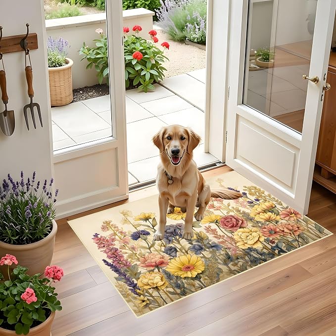 Vintage Floral Faux Cashmere Non-Slip Rug, 15.7 x 23.6 Inches, Cream Botanical - Image 6